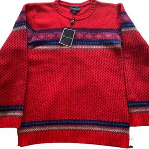 NWT Oscar de la Renta Boy's Red Blue Wool Knitter Christmas Sweater Pullover
